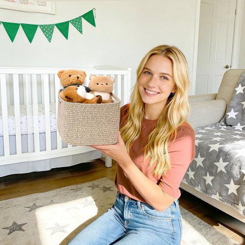 **Jute 3-Pack Cube Storage Bins - 9”x9”x7” Cotton Rope Baskets for Organizing Toys, Clothes & More**
