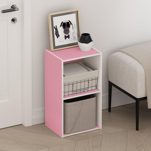 Furinno TOMI Book Shelf, 2-Tier Modern Bookshelf, Open Shelves Bookcase 9 x 12 x 21, for Living Room, Bedroom, Home Office, Pink