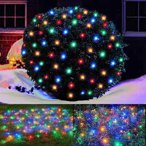 LED Christmas Net Lights - 100 LED Connectable Outdoor Decorations for Bushes | 5ft x 5ft Green Wire