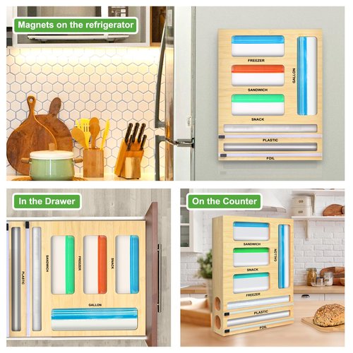 MSJGA Magnetic Food Bag Storage Organizer for Drawer or Refrigerator, Compatible with Gallon,Quart, Sandwich, Snack & Variety Size Bags