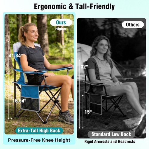 DIAMONDFORGE High Back Camping Chair - Portable Folding Design with Cup Holder & Side Pocket | Supports 300LBS