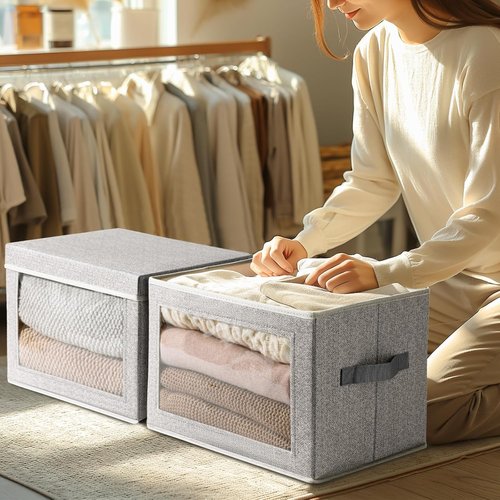 Homsorout Foldable Storage Bins with Lids - Versatile Closet Organizer for Clothes | Light Grey, 4 Pack