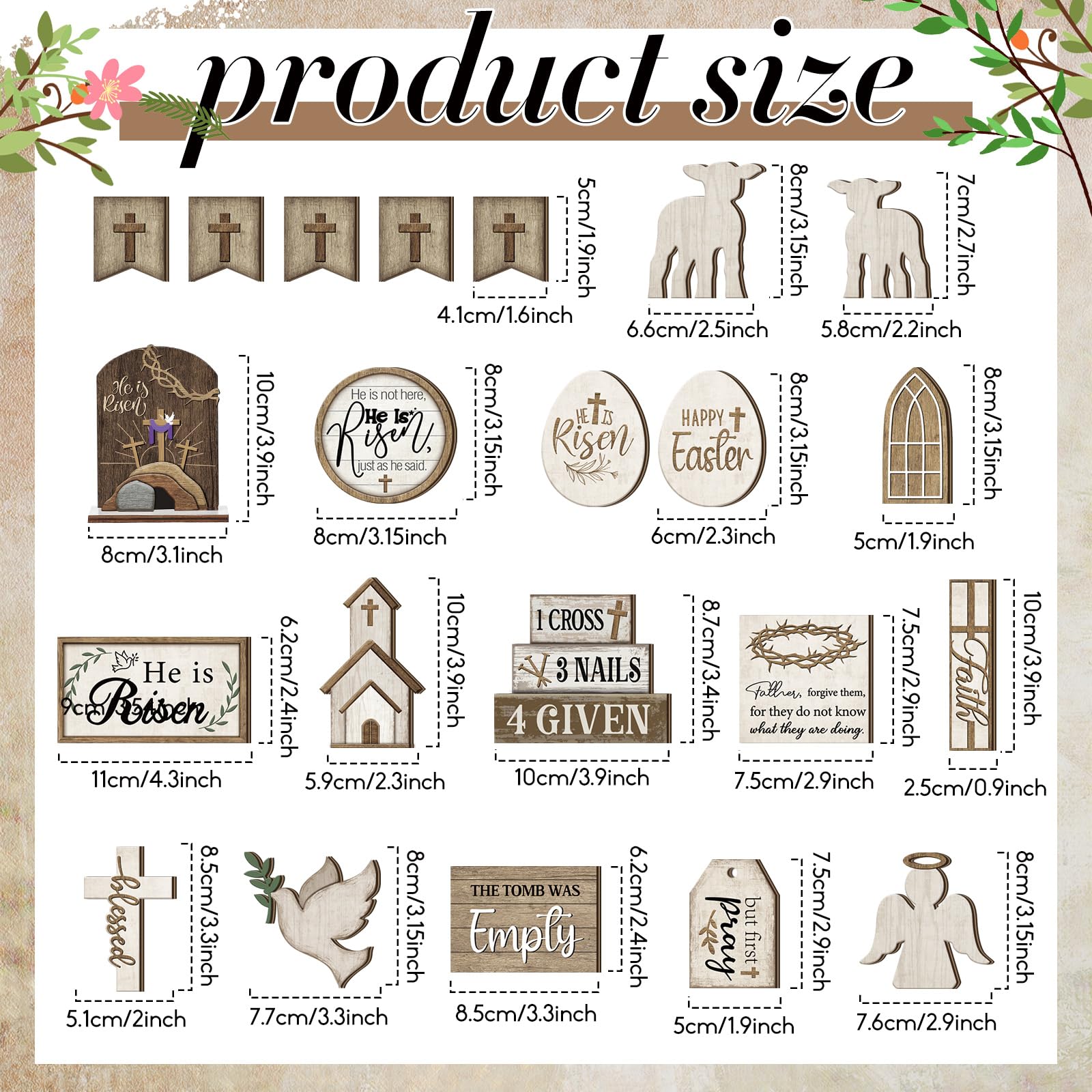 Yuntau 24 Pcs Easter Tiered Tray Decor Religious Easter Decorations He is Risen Cross Tray Decoration Sets Christian Cross Table Wooden Sign Farmhouse Table Decor for Home Kitchen Office Holiday
