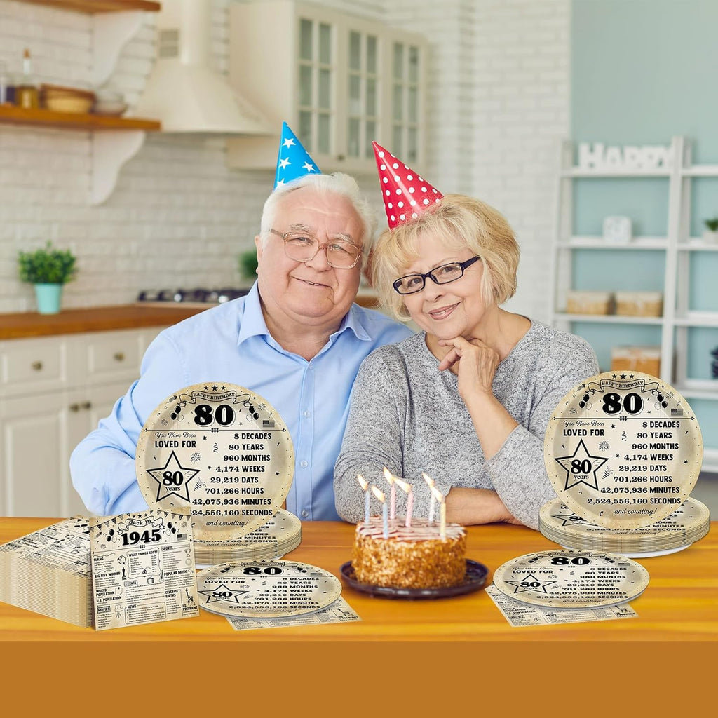 Regine Switzerland 80th Birthday Plates & Napkins Set - Vintage Theme Tableware for 25 Guests