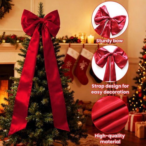 16 x 42 Inches Extra Large Christmas Satin Bows Christmas Tree Topper Decorations Xmas Tree Toppers Bows，Bows for Home Wreath Wall Backdrop Birthday Wedding Party Decorations(Red)