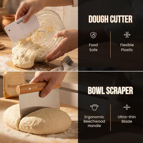 Kook Banneton Bread Proofing Set - Artisan Sourdough Kit with Rattan Baskets & Tools | Set of 2
