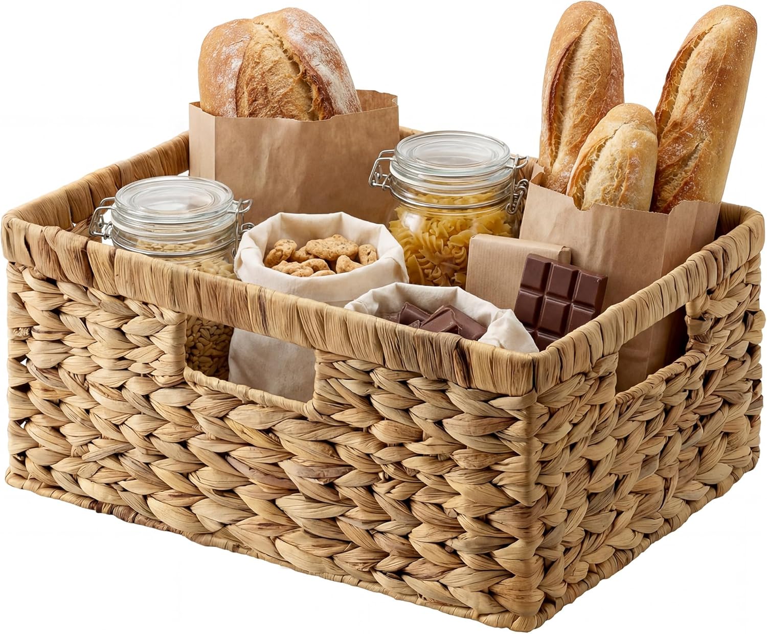 StorageWorks Large Wicker Storage Basket - Water Hyacinth with Built-In Handles | 1 Pack