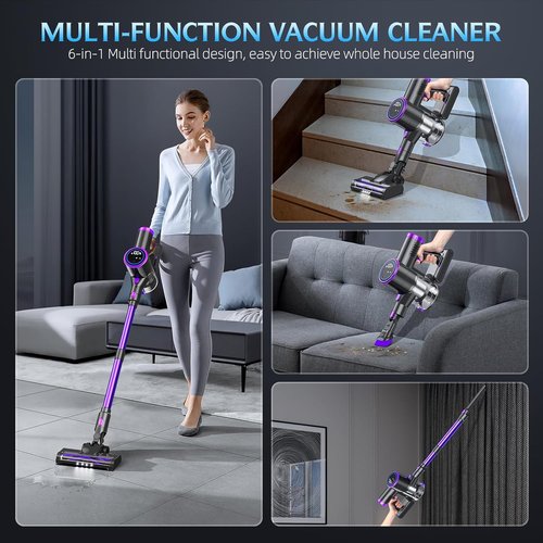 Bieiao Cordless Vacuum Cleaner - Lightweight 6-in-1 Stick Design with LED Display & 40-Minute Battery Life