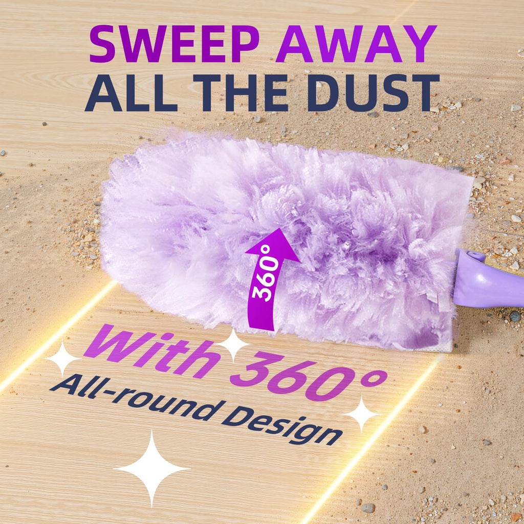 Chushe Duster Refills Compatible with Swiffer, 20 Count with 2 Handles, Heavy Duty 360° 4X Microfiber Stay-On Pads, Unscented Disposable Duster for Home Pet Hair Blinds Ceiling Fans Cleaning