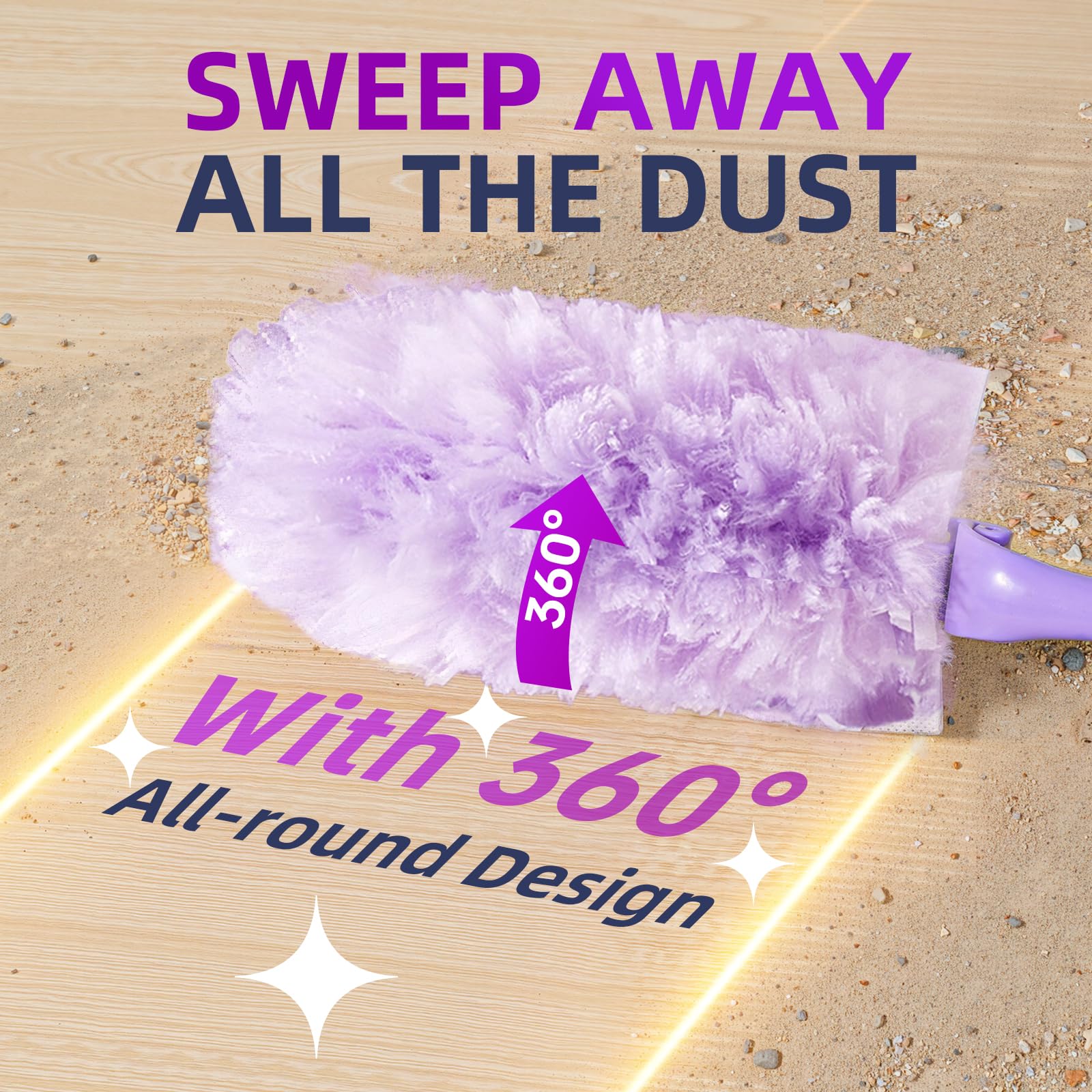 Chushe Duster Refills Compatible with Swiffer, 20 Count with 2 Handles, Heavy Duty 360° 4X Microfiber Stay-On Pads, Unscented Disposable Duster for Home Pet Hair Blinds Ceiling Fans Cleaning