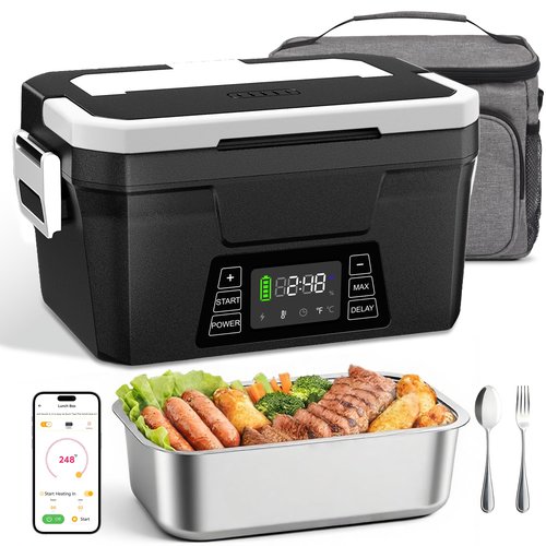 Vabaso Cordless Electric Lunch Box for Adults, 27000mAh Battery Powered Heated Lunch Box with APP, 1.2L (5.1 Cups) Automatic Scheduled Self Heating Lunchbox for Office Work Travel Outdoor, 248℉ Max