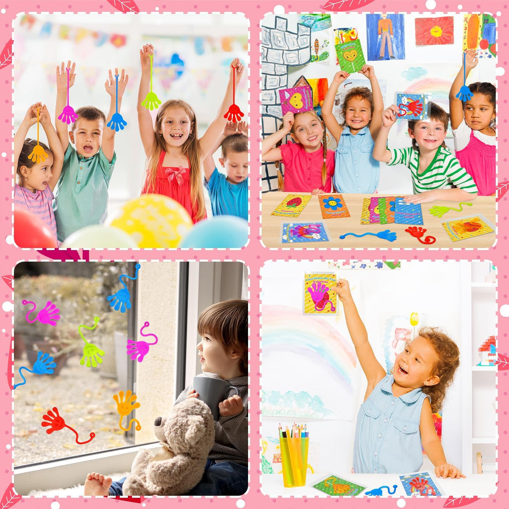 Skiennix Valentine Sticky Slappy Hands Toys - 28 Pack Non-Candy Classroom Gifts for Kids