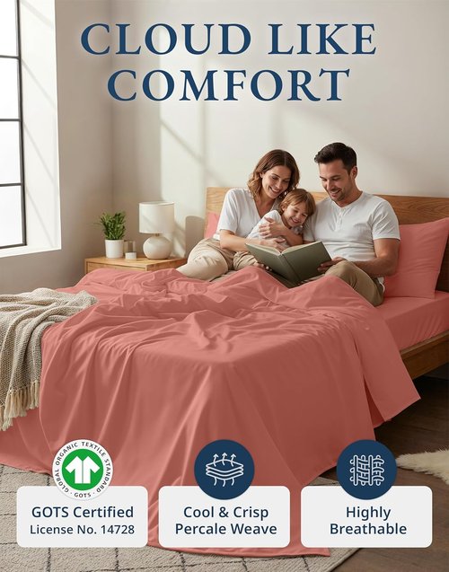 LANE LINEN 100% Organic Cotton Twin Sheet Set - Soft Premium Bedding & Pillowcases, Luxury Percale - Rose Dawn
