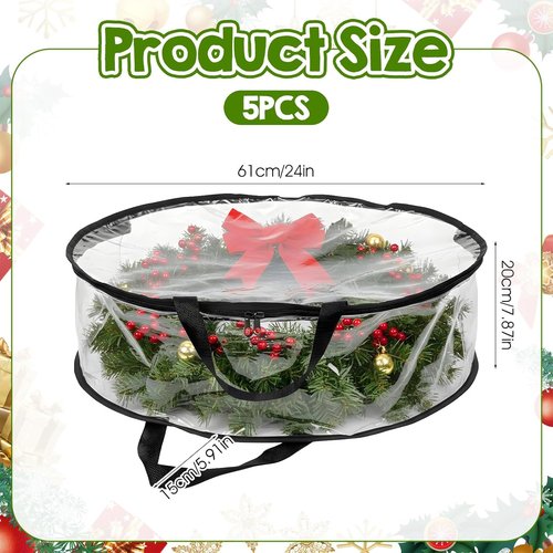 Clear Wreath Storage Bag by [Brand Name] - 24 x 8 Inch Waterproof Container with Handles for Christmas Garland