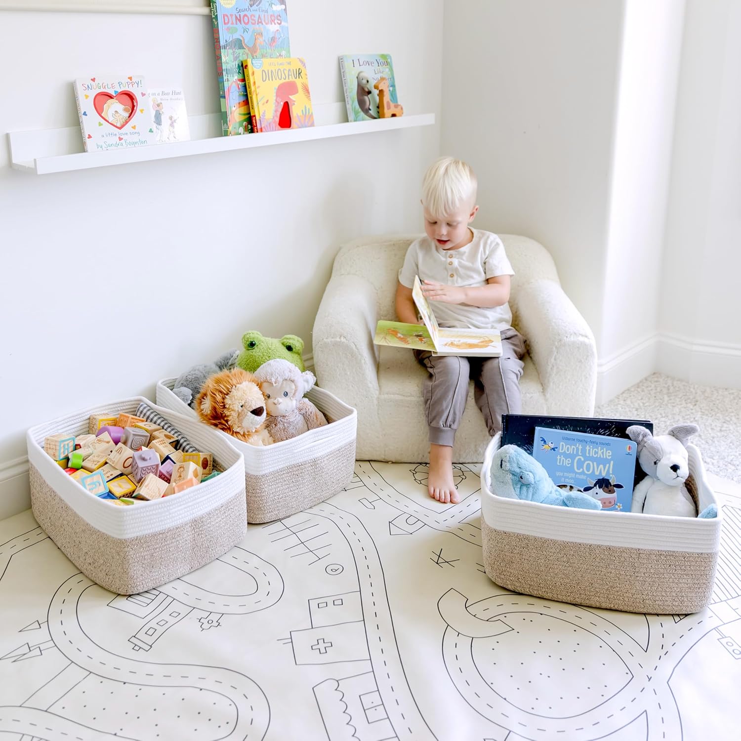 NaturalCozy Storage Baskets - 3-Pack Cotton Rope Bins for Organizing | 16.8”x13”x7.6” | Versatile Toy, Laundry, and Closet Storage