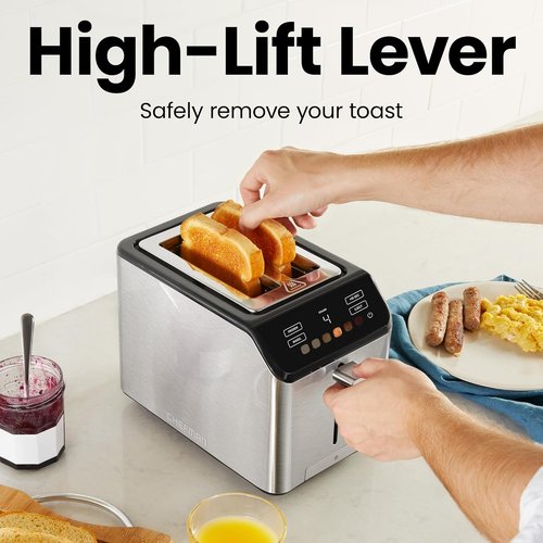 Chefman Smart Touch 2-Slice Digital Toaster - Touchscreen Controls, 6 Shade Settings, Extra-Wide Slots for Thick Breads & Bagels - Stainless Steel