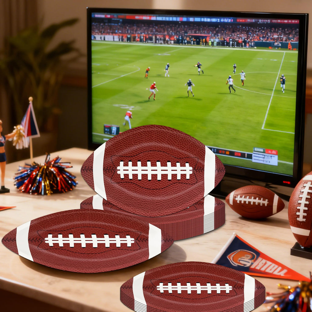 FIPOLLI 50 PCS Football Plates, 10 x 6.3 inch Football Shaped Disposable Paper Plates, Touchdown Party Plate for Tailgate Footballs Birthday Game day Party Decorations Table Decor