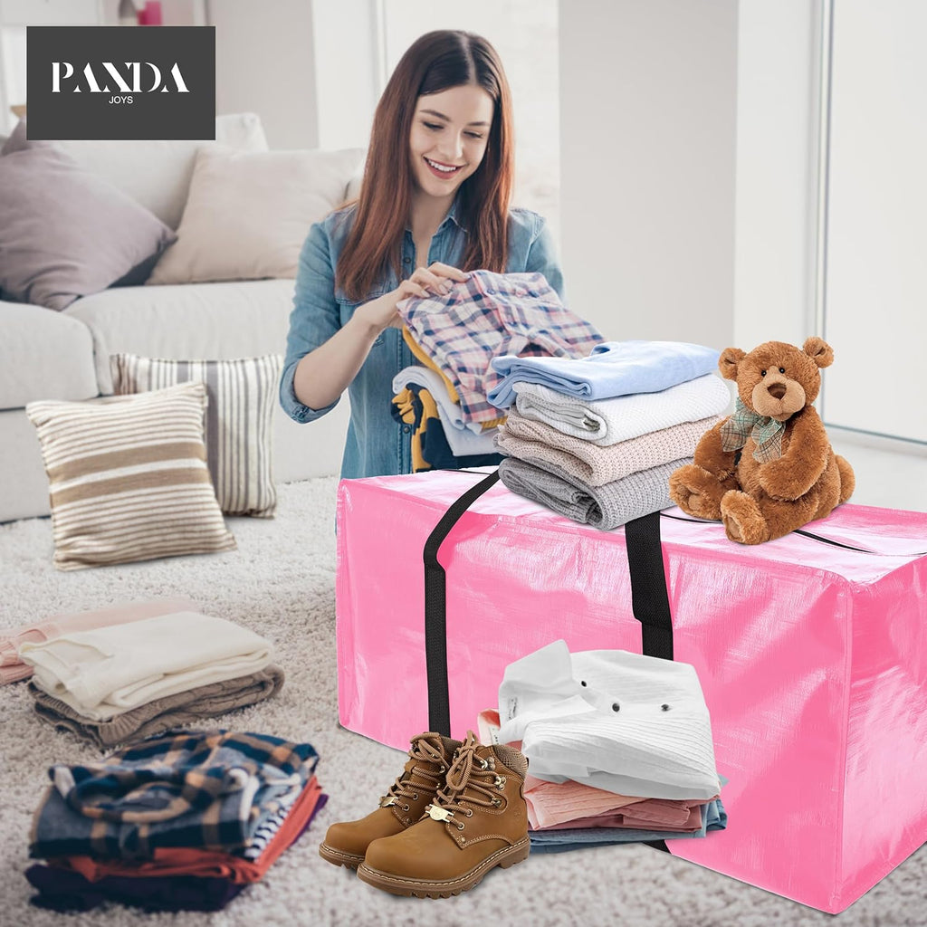 PANDA JOYS Extra Large Moving Bags - Heavy-Duty Storage Totes with Zippers & Handles | 12-Pack, Pink