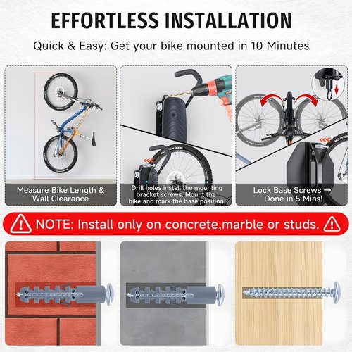 BYHUME Bike Rack | Space-Saving Vertical Wall Mount with 150° Swivel - Holds Up to 66lbs, 2 Pack