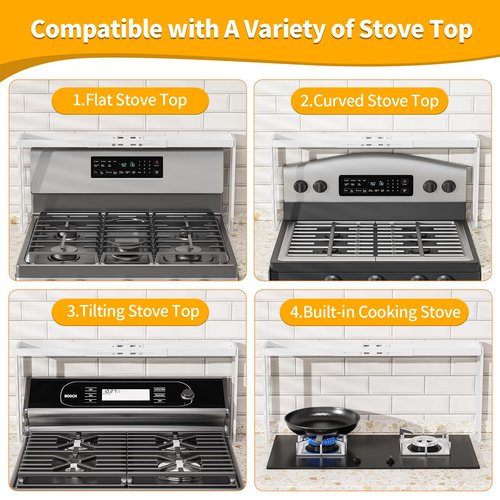 ZDDLOINP Stove Top Shelf for Curved Stove, Expand 27 to 33 Inch Spice Rack, 4 Level Adjustable Height Spice Shelf, Over the Stove Shelf for Back of Stove Spice Rack Organizer for Countertop, White