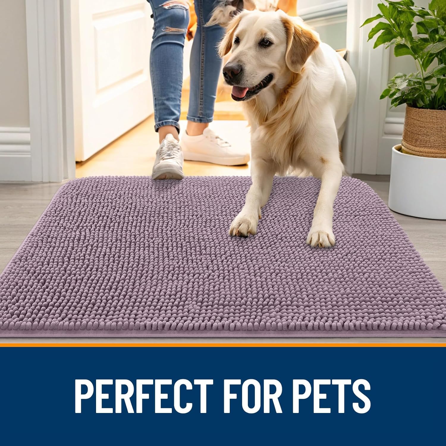 OLANLY Dog Door Mat - Absorbent Non-Slip Chenille for Muddy Paws | 47x32 Deep Plum Indoor Carpet