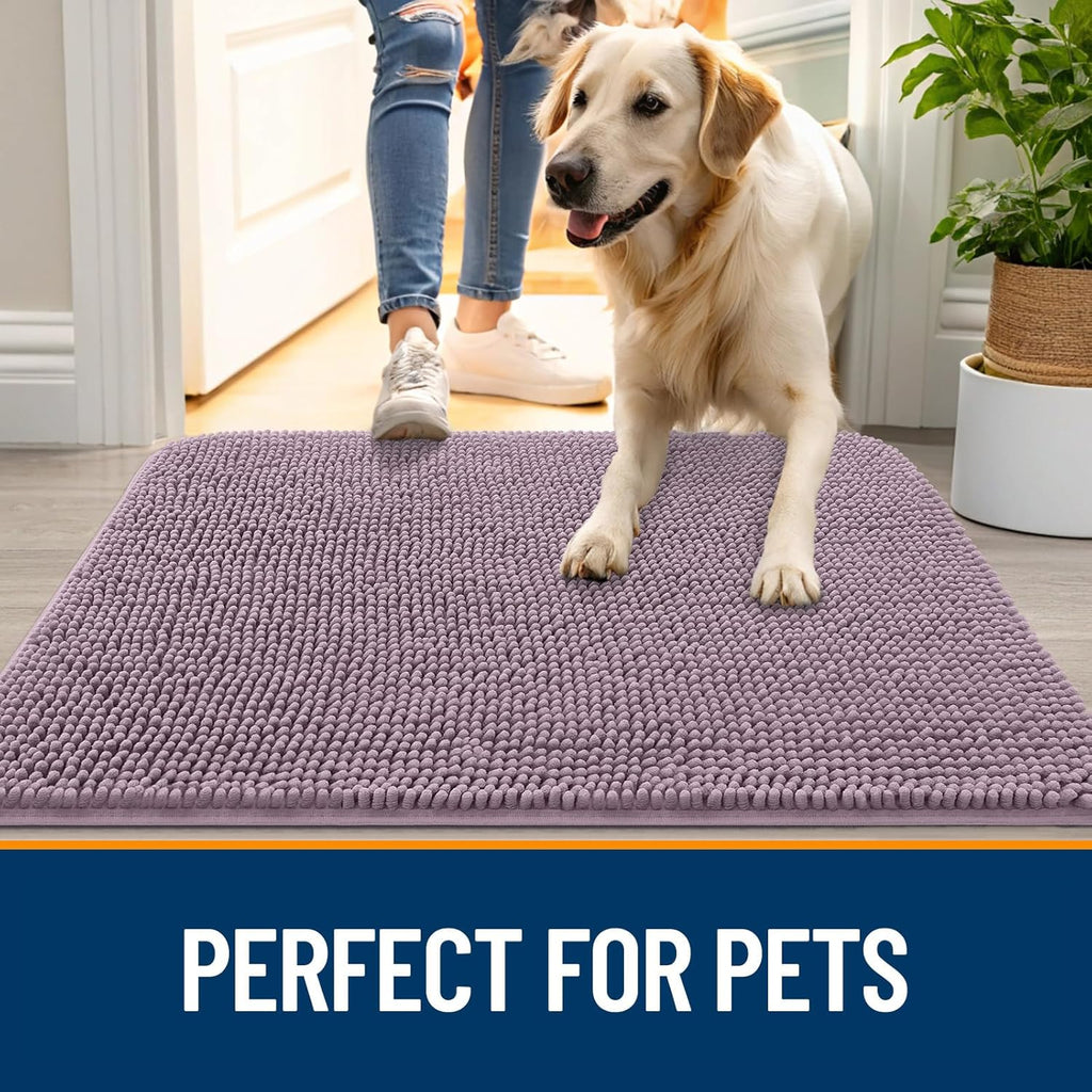 OLANLY Dog Door Mat - Absorbent Non-Slip Chenille for Muddy Paws | 59x20 Deep Plum Indoor Carpet