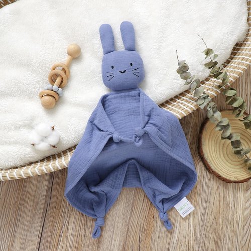 okdiy Organic Cotton Bunny Loveys for Babies,Newborn Baby Lovey Security Blanket,Lovies for Babies New Born Baby Unique Neutral Gifts Boys and Girls (Bunny-Blue)
