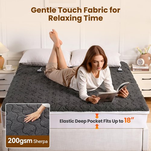 Bearhug Multi-Zone Electric Heated Mattress Pad Queen Size, Dual Control Bed Warmer with Memory & 11 Heat Level, 1-9H Auto Off, Individual Body &Feet Settings, Deep Pocket ETL Certified, Machine Wash