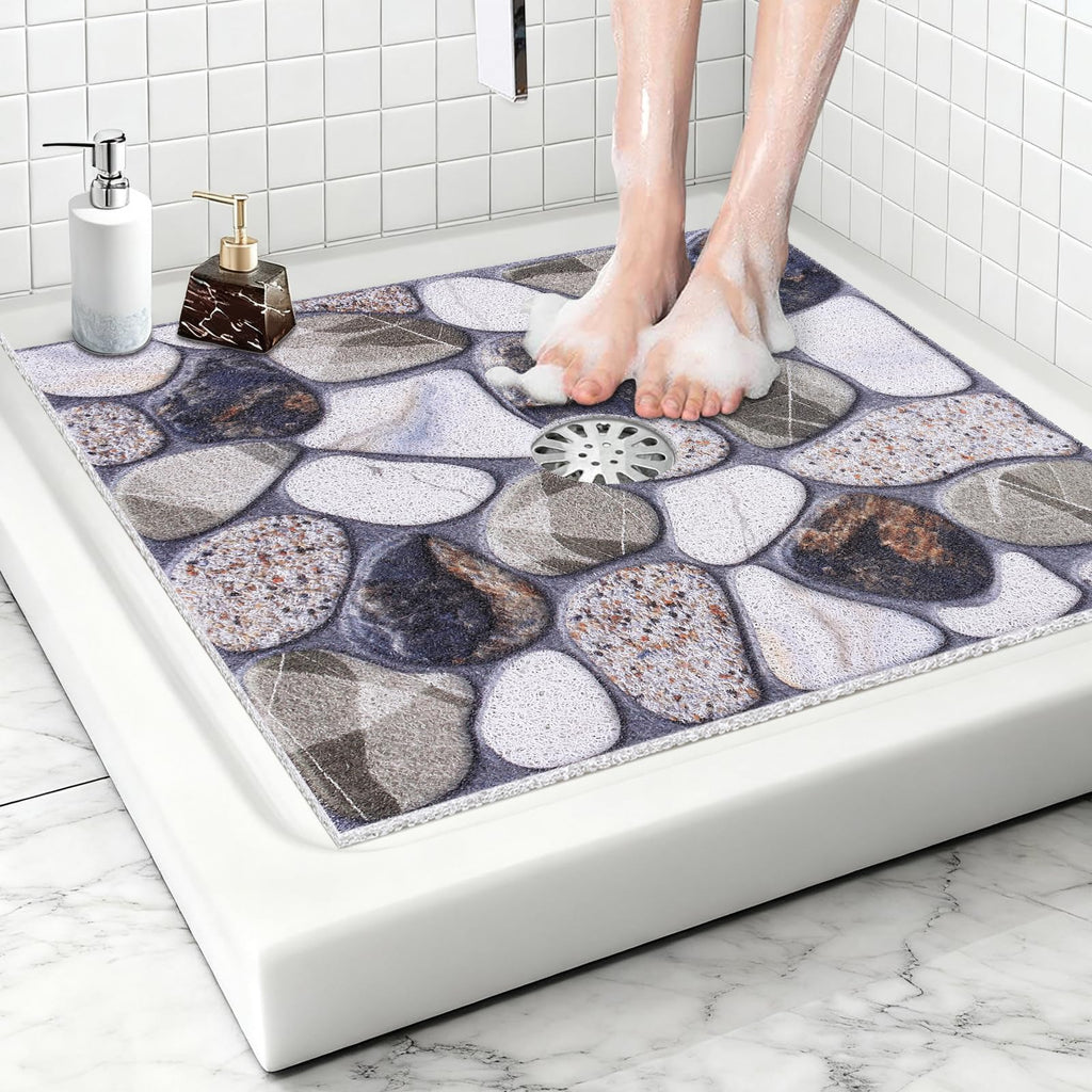 Square Shower Mat Non Slip: 32x32 Inch Extra Large Shower Mats with Drain Hole in Middle -Anti Slip Shower Mats for Inside Shower -Loofah Shower Floor Mat Bath Mat for Shower Stall Bathtub Elderly