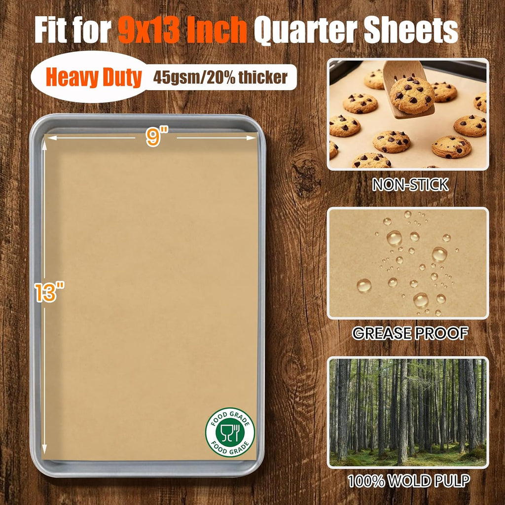 Skiennix Unbleached Parchment Paper Sheets - 100 Pcs 9x13 Inches for Baking & Cooking | Perfect for Quarter Sheet Pans
