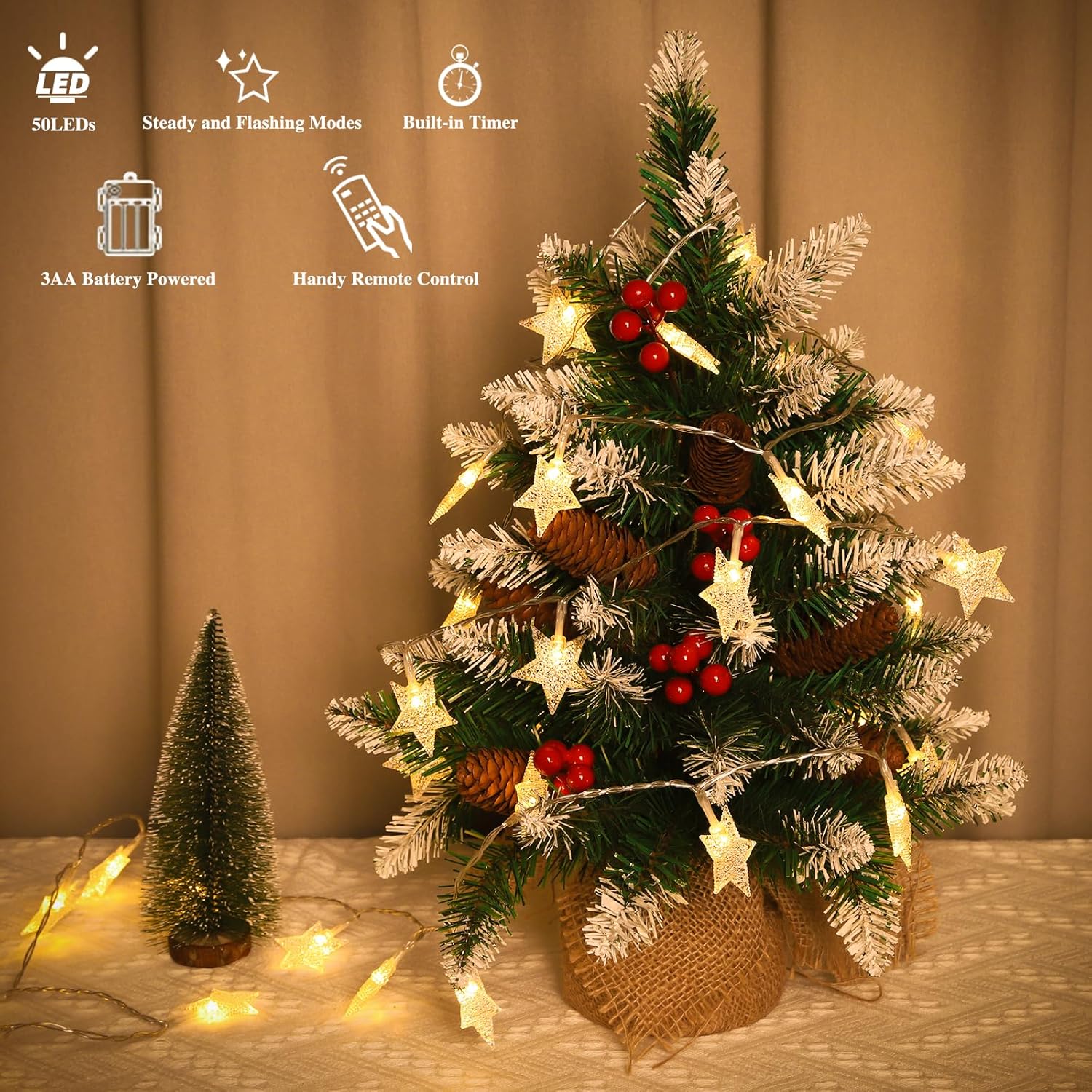 Skiennix 33ft Star String Lights - 100 LED Waterproof Fairy Lights with Remote Control | Warm White Decor