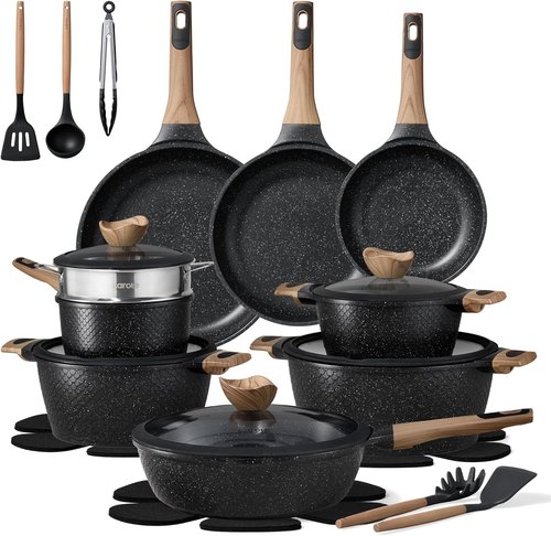 CAROTE 26-Piece Nonstick Cookware Set - Induction-Compatible, PFOA-Free, Black Pots and Pans