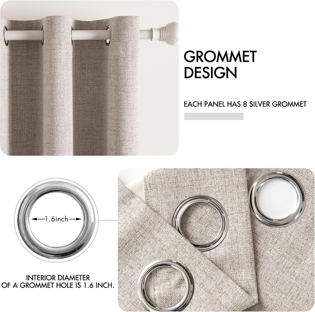 MIULEE Blackout Thermal Insulated Curtains - Linen Texture Grommet Drapes, Khaki, 52x120 Inch (2 Pack)