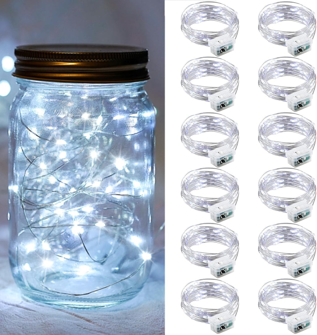 Skiennix 12 Pack Fairy Lights - 7Ft 20 LED Twinkle String Lights | Battery Operated & Waterproof for Weddings, Bedrooms, and Decor