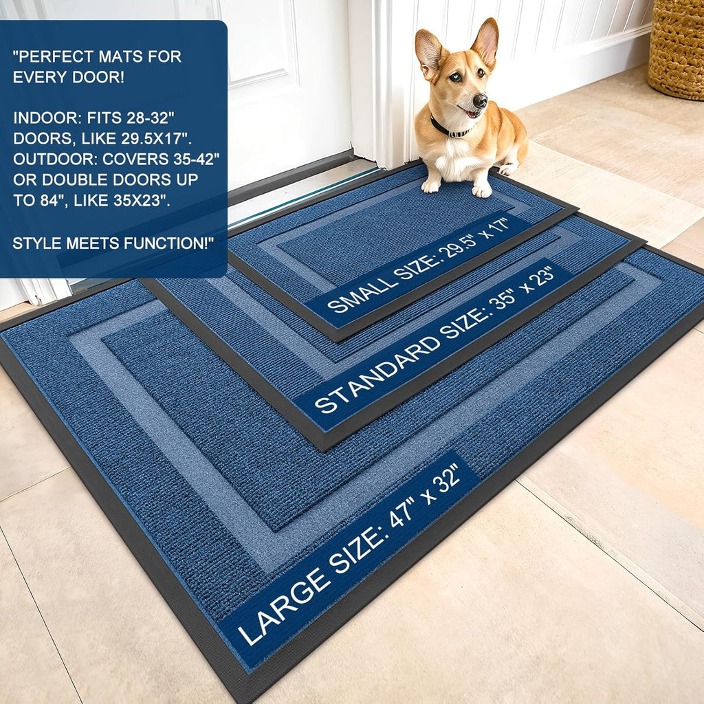 OLANLY Indoor Outdoor Front Door Mat - Waterproof, All-Season, Easy Clean | 47x32 Light Blue