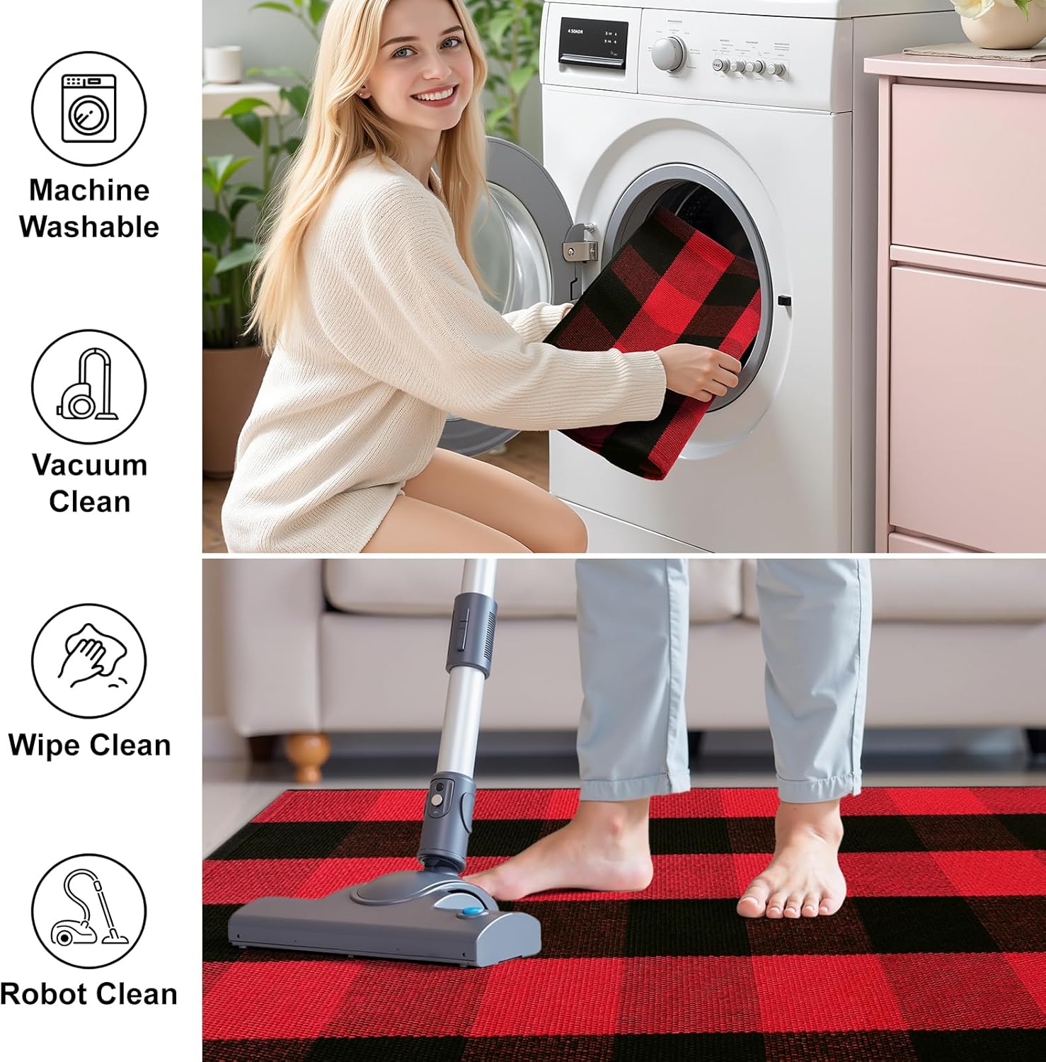 OLANLY Buffalo Plaid Rug - Washable Red and Black Checkered Doormat | 2'4" x 3'7" for Indoor/Outdoor Use