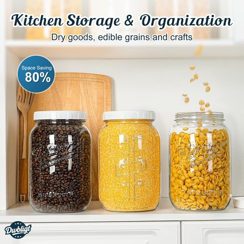 Dwbligt 2 Pack Wide Mouth Mason Jars with Airtight Lid and Silicone Ring - 1 Gallon Large Glass Containers for Food Storage like Flour Sugar, Sun Tea, Kombucha, Refrigerator Safe Fermentation Jar