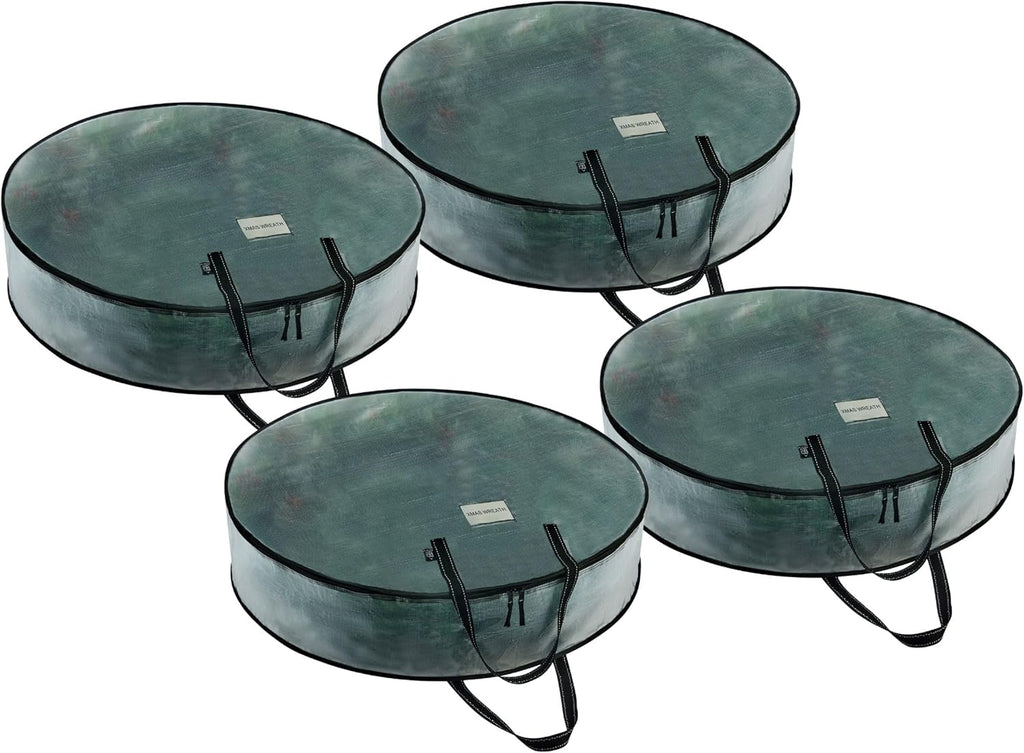 VENO Wreath Storage Container - Heavy Duty 30 Inch Clear Bag with Wall Hanging Handles | 4 Pack