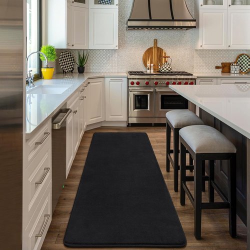Amearea Modern Soft Hallway Runner Rug - 2x6 Feet Washable Non-Slip Memory Foam | Black Fluffy Carpet for Bedroom & Living Room Decor