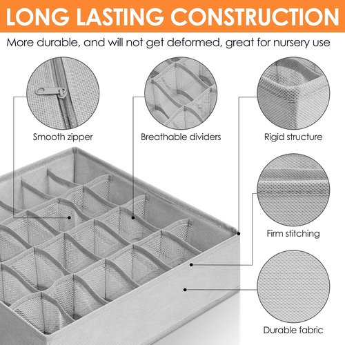 Criusia Sock Organizer - 6 Pack Foldable Drawer Dividers for Clothing, Baby Clothes, and Accessories | Grey