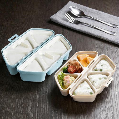 6-in-1 Onigiri Mold Set - Triangle Sushi Molds for Quick & Easy Rice Balls, Convenient Rice Container for Seaweed Sushi Musubi - Portable, Easy to Clean (Blue)
