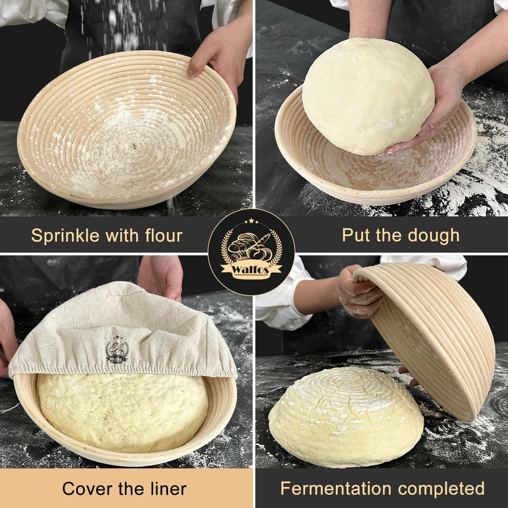 WALFOS Bread Basket Liner Cloth - 9 Inch Round Baking Dough Cover for Natural Rattan Proofing