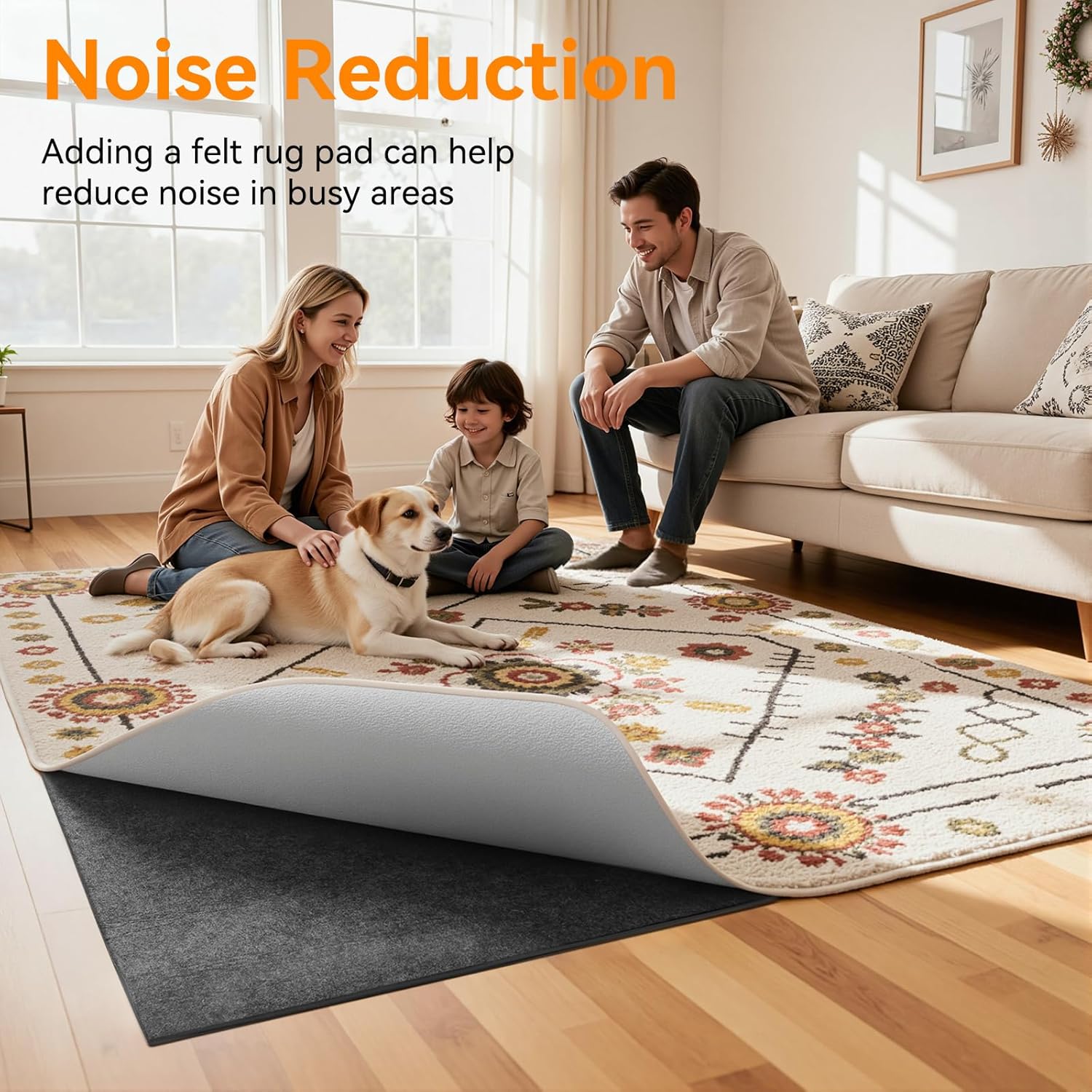Songrey Non-Slip Rug Pad - Thick Felt Fabric with Anti-Skid Backing | 8 x 10 Ft for Hardwood Floors