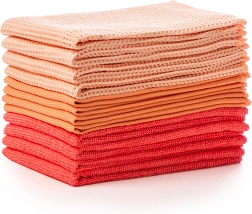 BINO Microfiber Cleaning Towels - Ultra Absorbent Red Ombre 15x15 Inches - 12 Pack All-Purpose Set