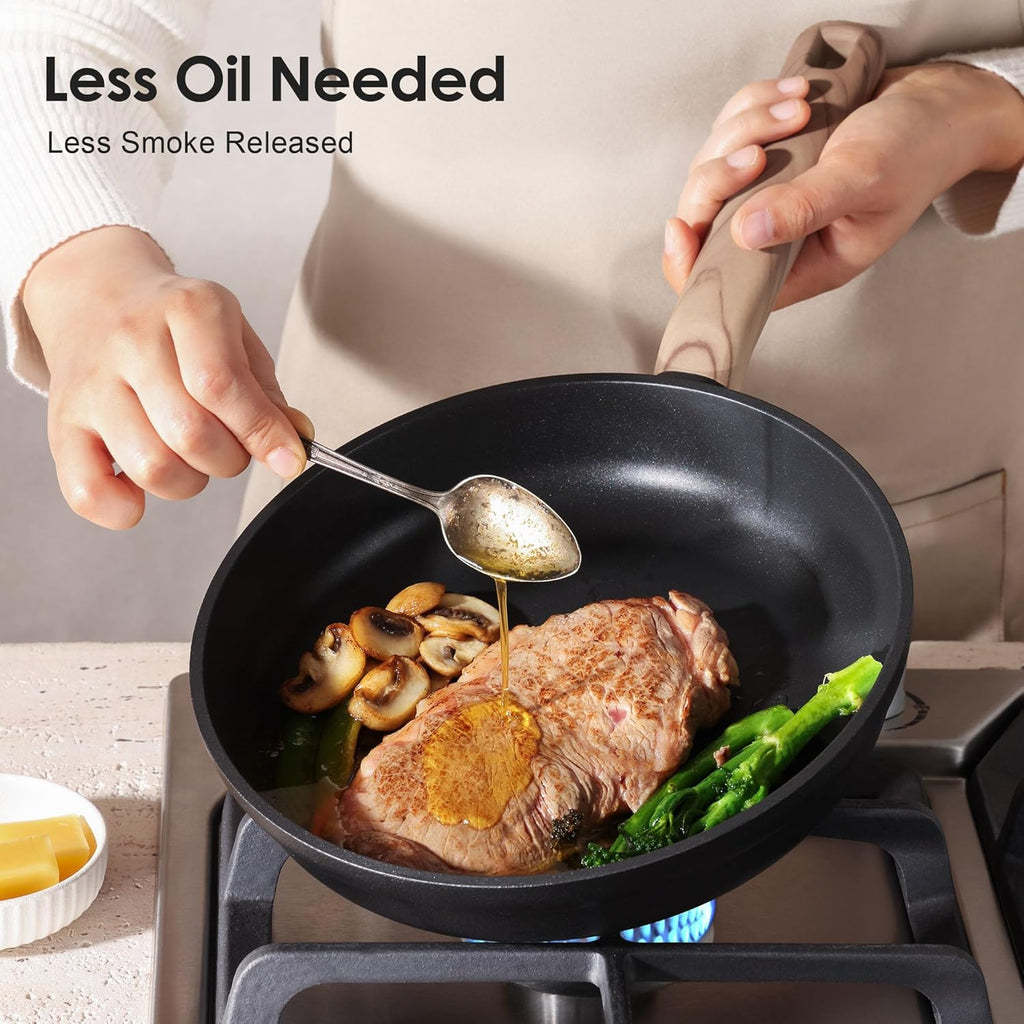 SENSARTE Nonstick Cookware Set - 17-Piece Induction Kitchen Set with Skillets & Saucepans | Matte Black, Dishwasher Safe