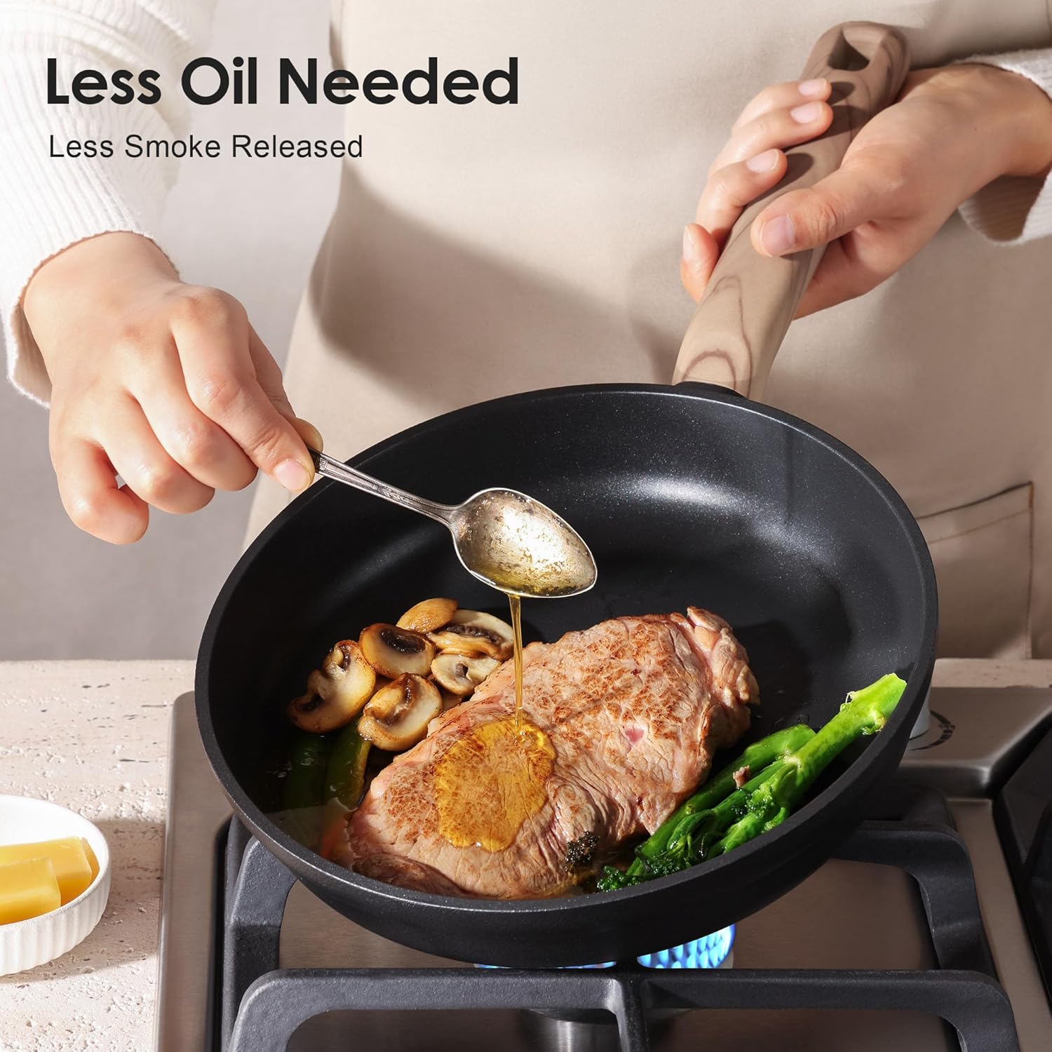 SENSARTE Nonstick Cookware Set - 17-Piece Induction Kitchen Set with Skillets & Saucepans | Matte Black, Dishwasher Safe