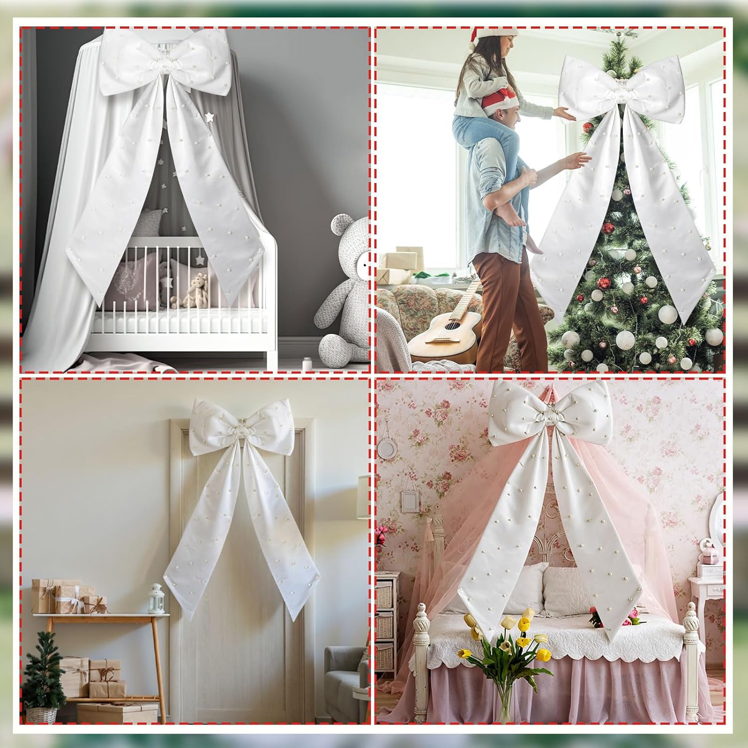 Skiennix Giant White Bow - Oversized 40 x 24 Inch Satin Ribbon Decor for Weddings & Parties