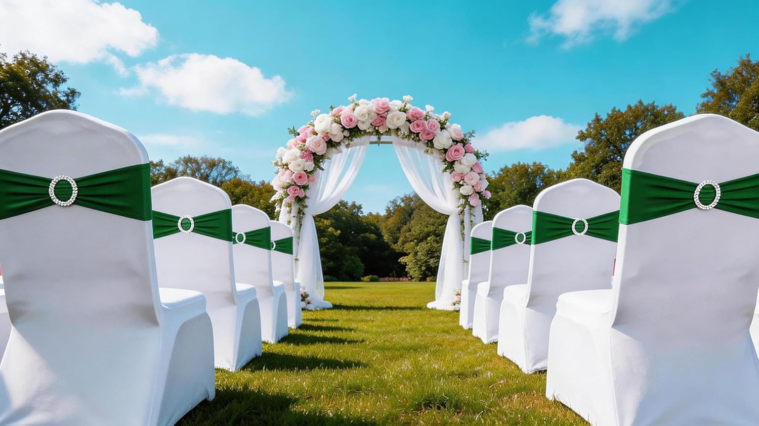 Skiennix 50 Pack Stretch Spandex Dark Green Chair Sashes - Perfect for Weddings & Events