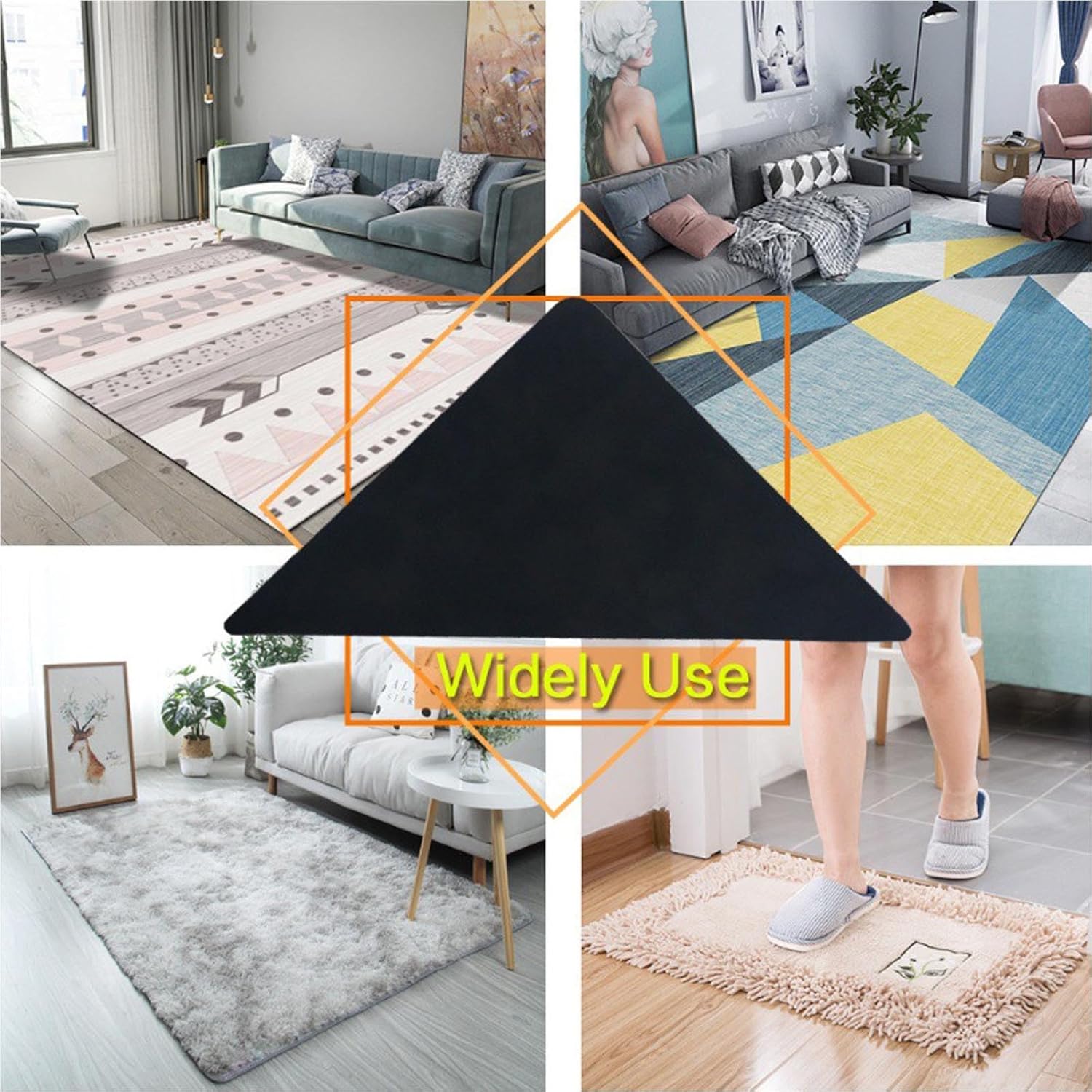 Skiennix Rug Corner Grippers - 12 Pcs Double-Sided Carpet Stickers for No-Damage Anti-Slip Flooring