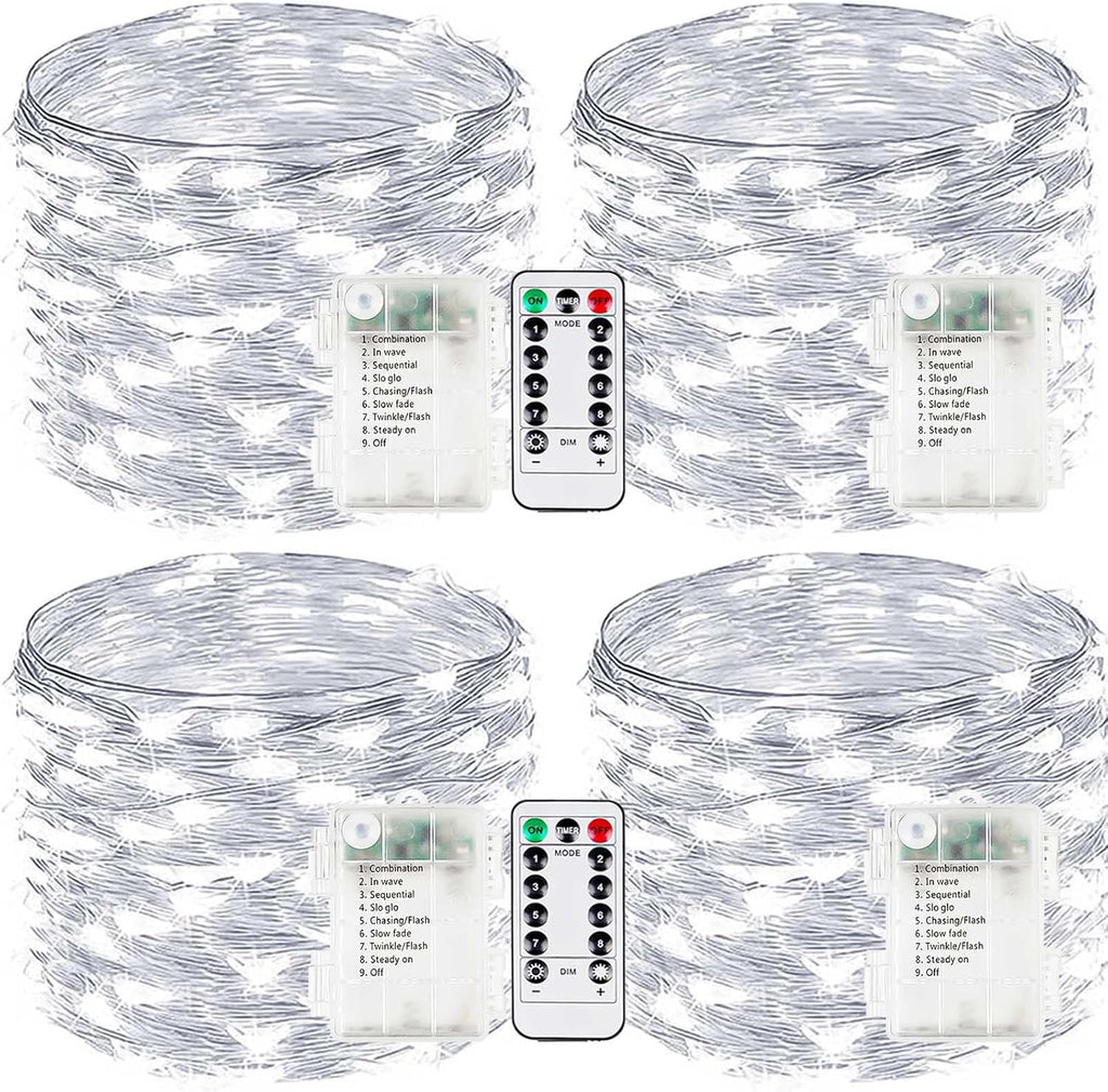 Skiennix 100 LED Fairy Lights - Waterproof 33FT Battery Operated String Lights with Remote & Timer | Cool White
